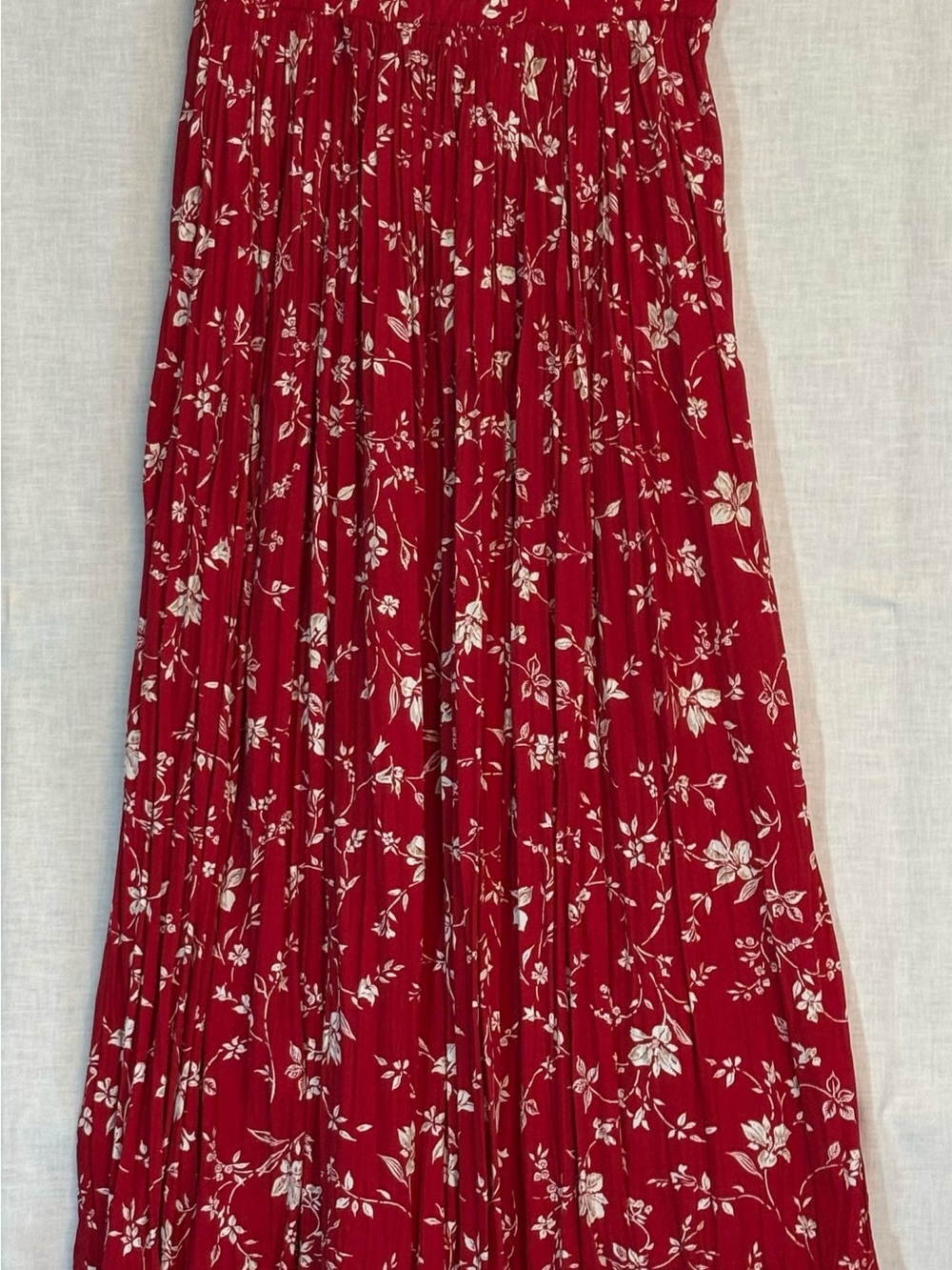 Red Floral Pleated Maxi Skirt - Women's Elegant Summer Skirt